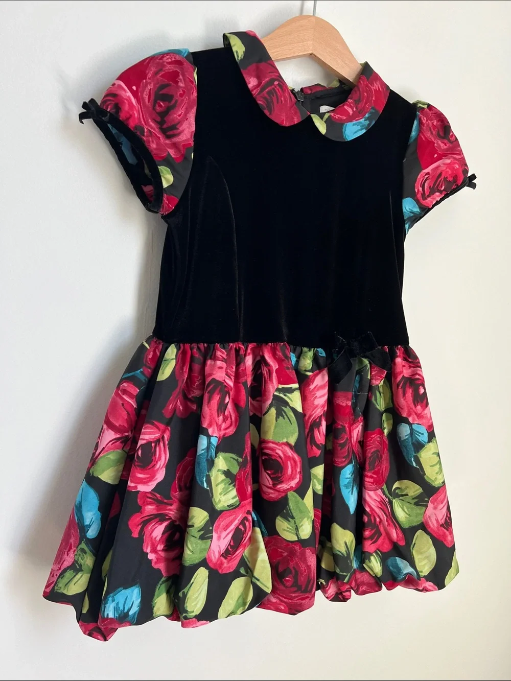 The Children's Place | Black Velvet Dress with Red Floral Skirt Size 4T